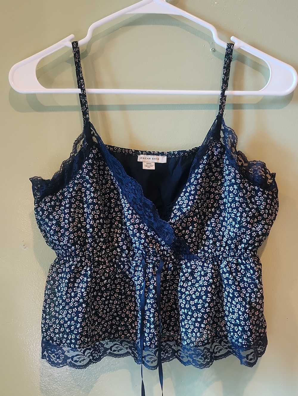 American Eagle Navy Blue Floral Lace-Trim Cami